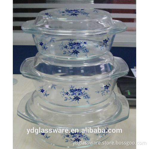 Special Flower Design 1.0L microwave safe glass baking casserole with glass lid